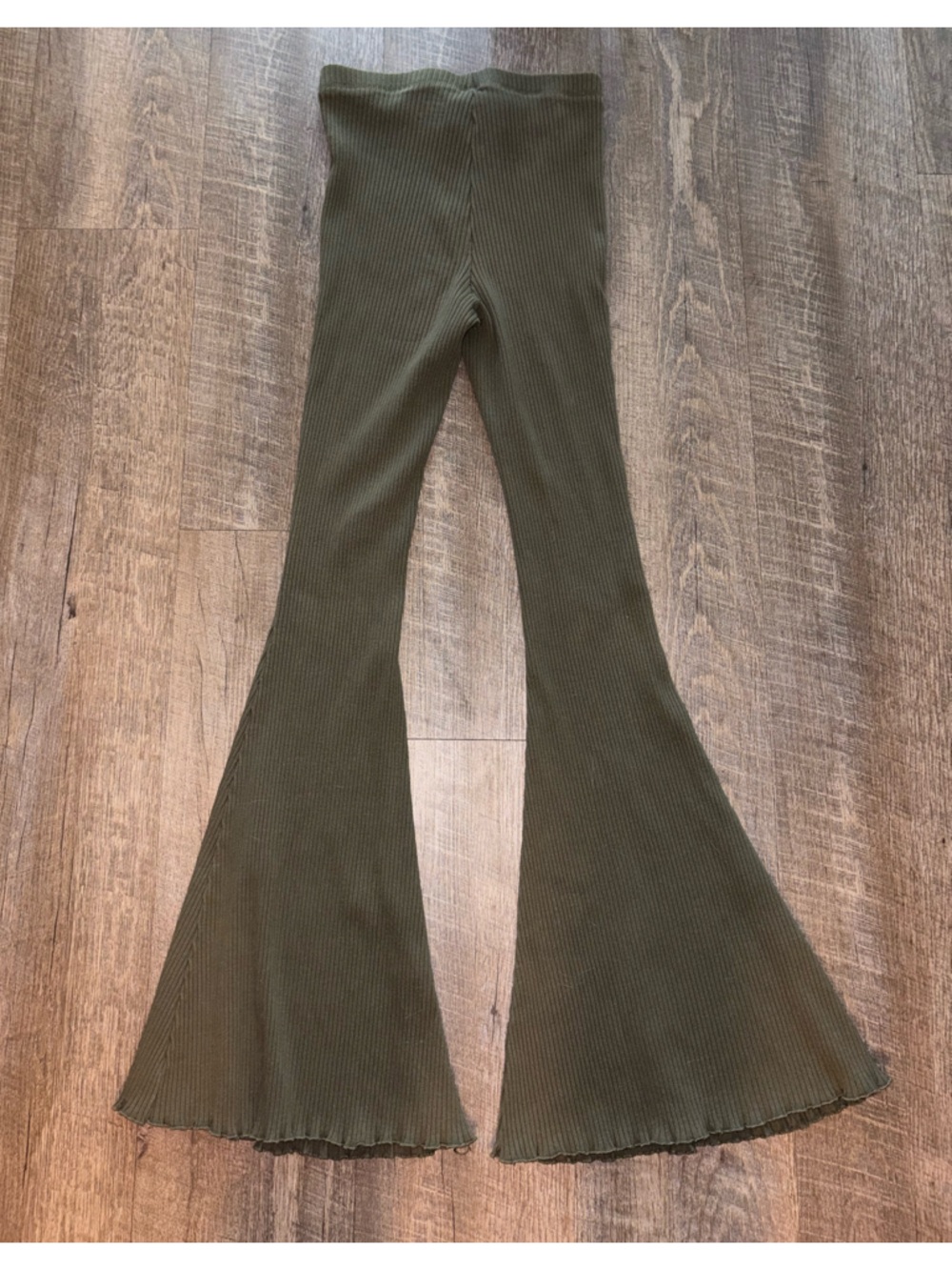 aerie Ribbed High-Rise Flare Pants in Olive - Picture 6 of 6